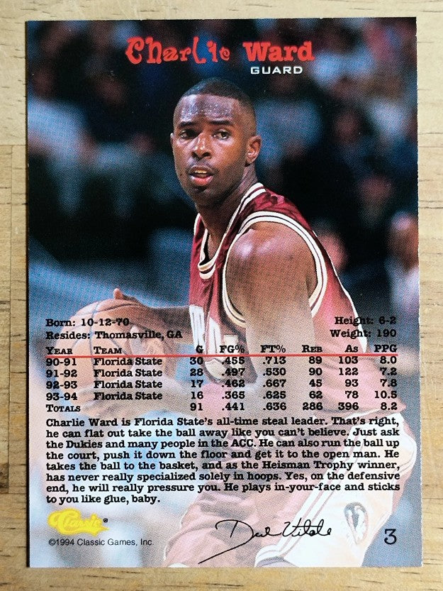 1994 Classic #3 Charlie Ward
