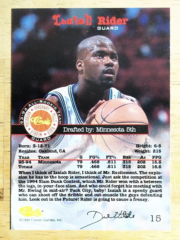 1994 Classic #15 Isaiah Rider ART