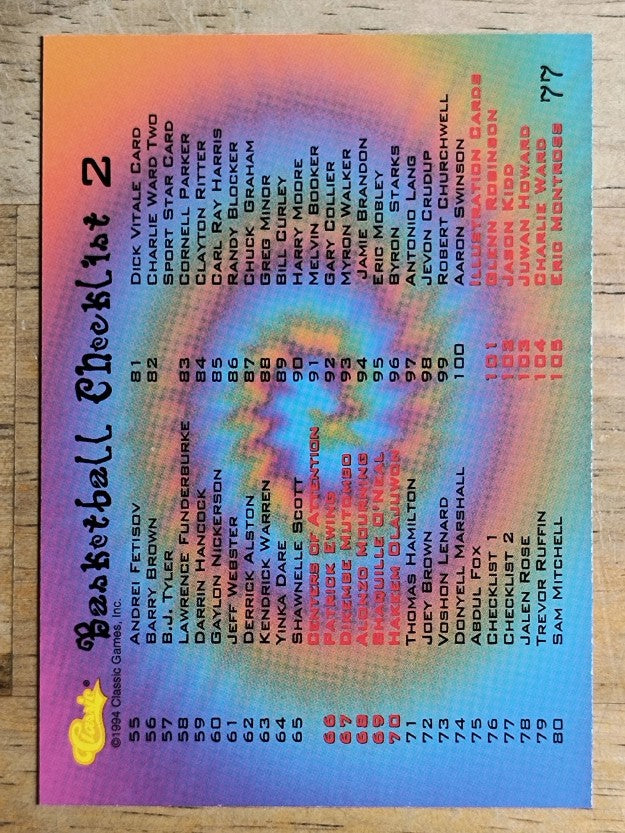 1994 Classic #77 Checklist