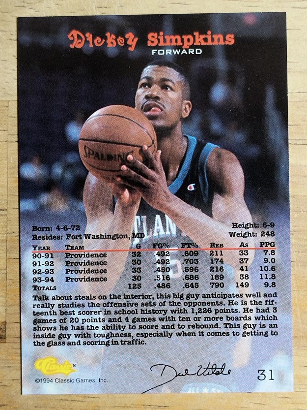 1994 Classic Gold #31 Dickey Simpkins