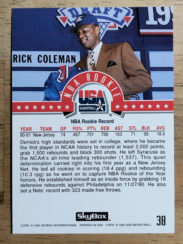 1994 SkyBox USA #38 Derrick Coleman/NBA Rookie