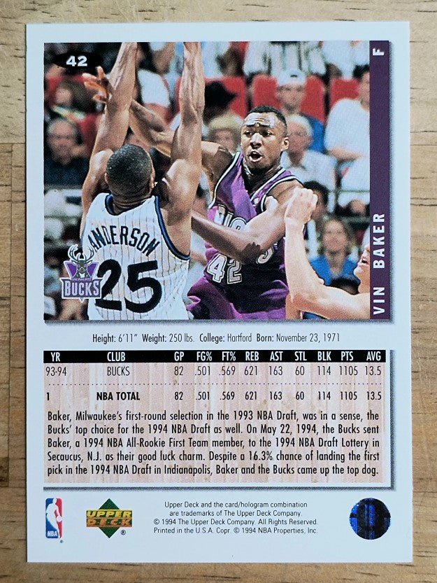 1994-95 Collector's Choice #42 Vin Baker