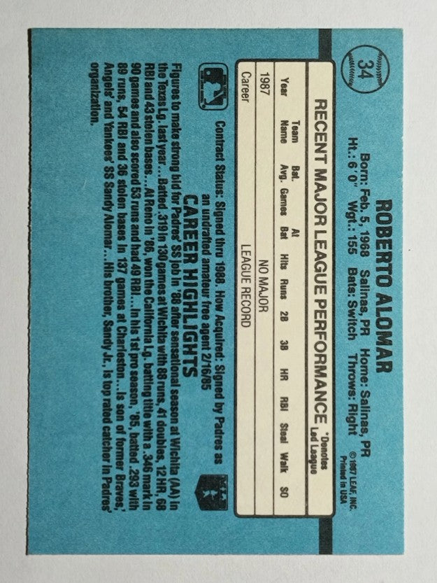 1988 Donruss #34 Roberto Alomar RC