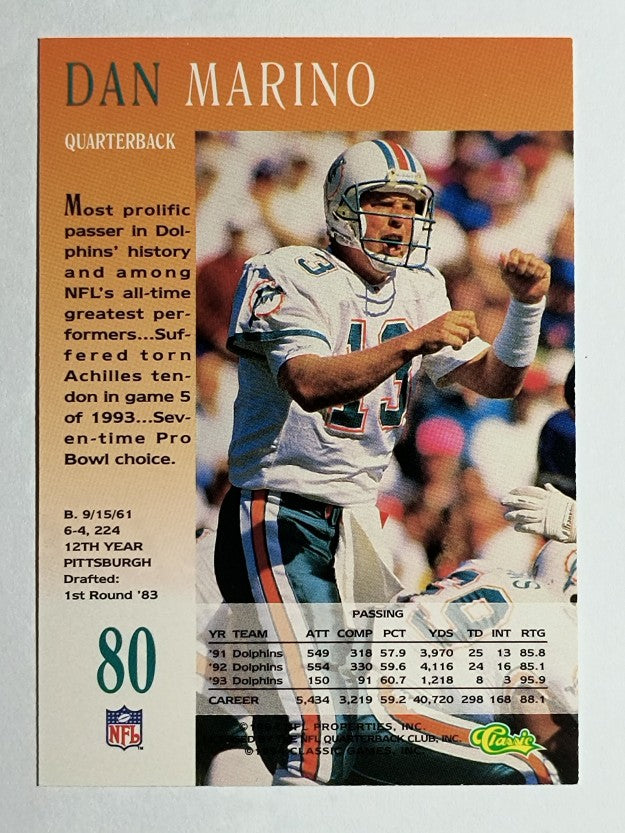 1994 Pro Line Live #80 Dan Marino