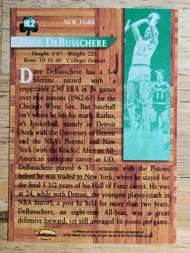 1995 Ted Williams Hardwood Legends #HL2 Dave DeBusschere