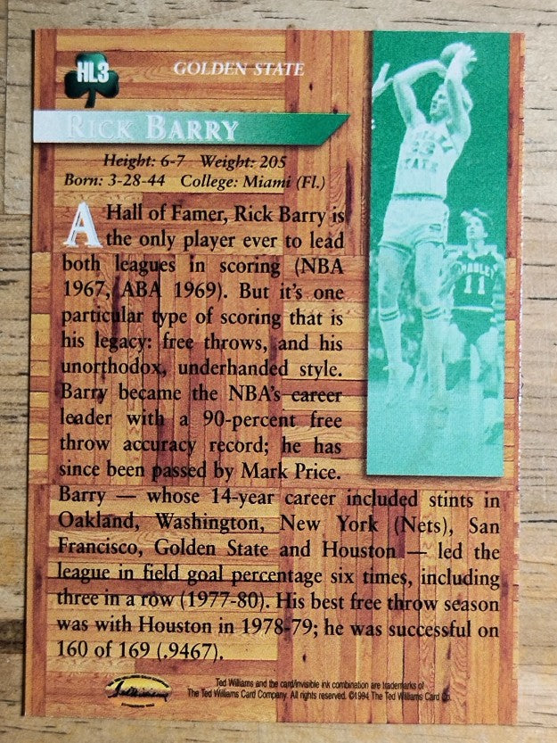 1995 Ted Williams Hardwood Legends #HL3 Rick Barry
