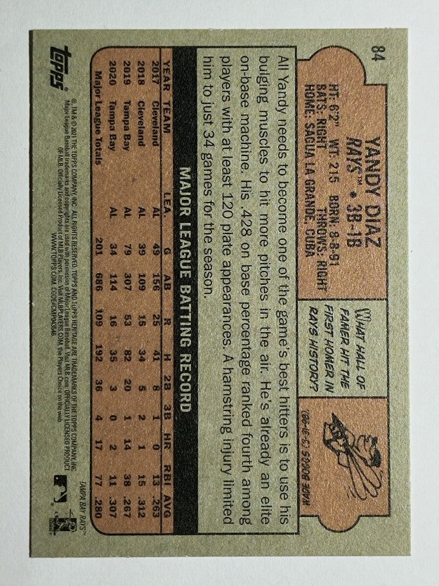 2021 Topps Heritage #84 Yandy Diaz