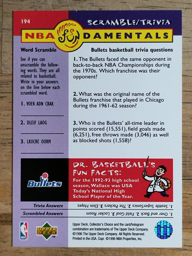 1996-97 Collector's Choice #194 Rasheed Wallace FUND