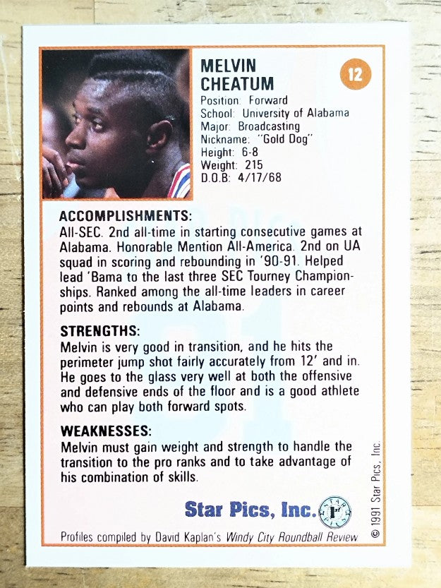1991 Star Pics #12 Melvin Cheatum