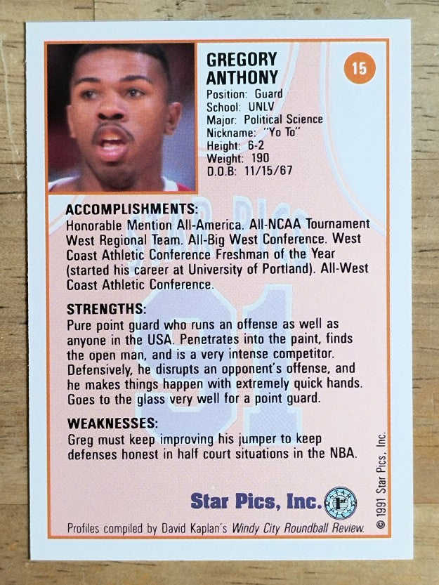 1991 Star Pics #15 Greg Anthony