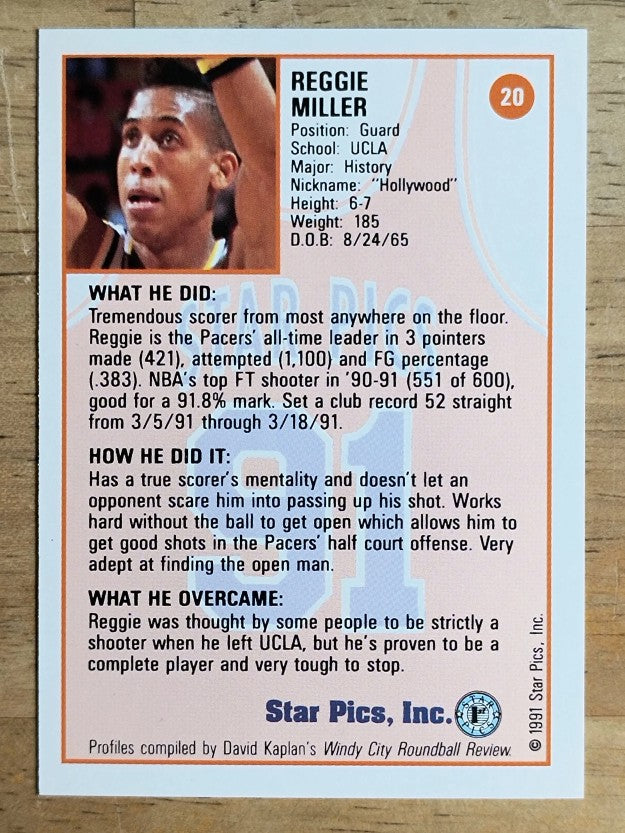 1991 Star Pics #20 Reggie Miller FLB