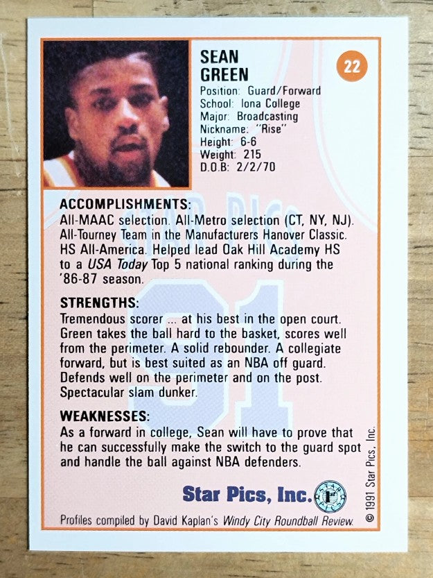 1991 Star Pics #22 Sean Green