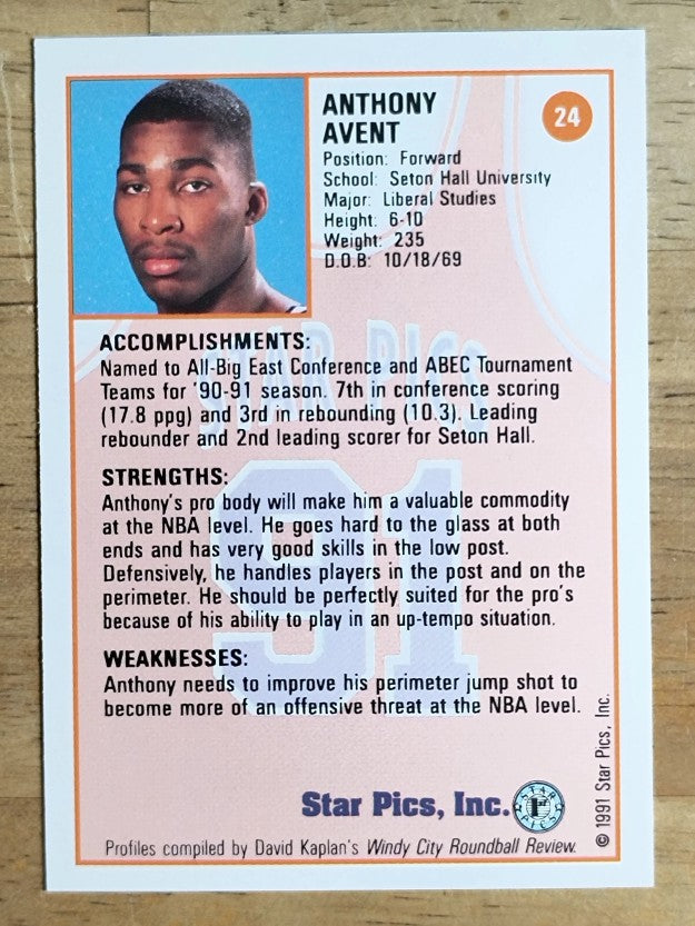1991 Star Pics #24 Anthony Avent
