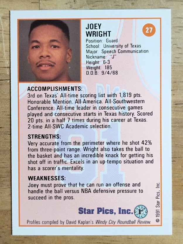 1991 Star Pics #27 Joey Wright