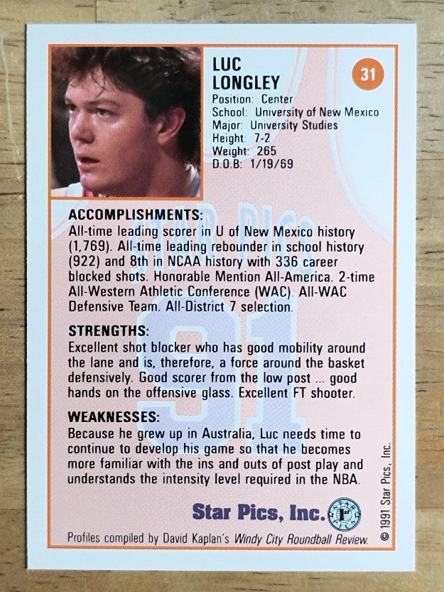 1991 Star Pics #31 Luc Longley