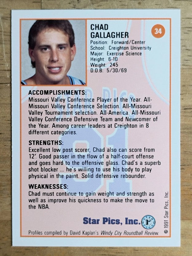 1991 Star Pics #34 Chad Gallagher