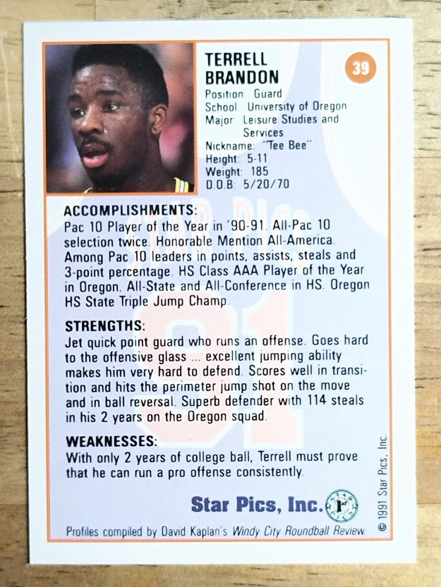 1991 Star Pics #39 Terrell Brandon