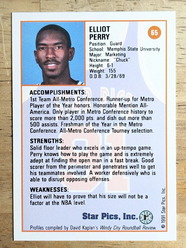 1991 Star Pics #65 Elliot Perry