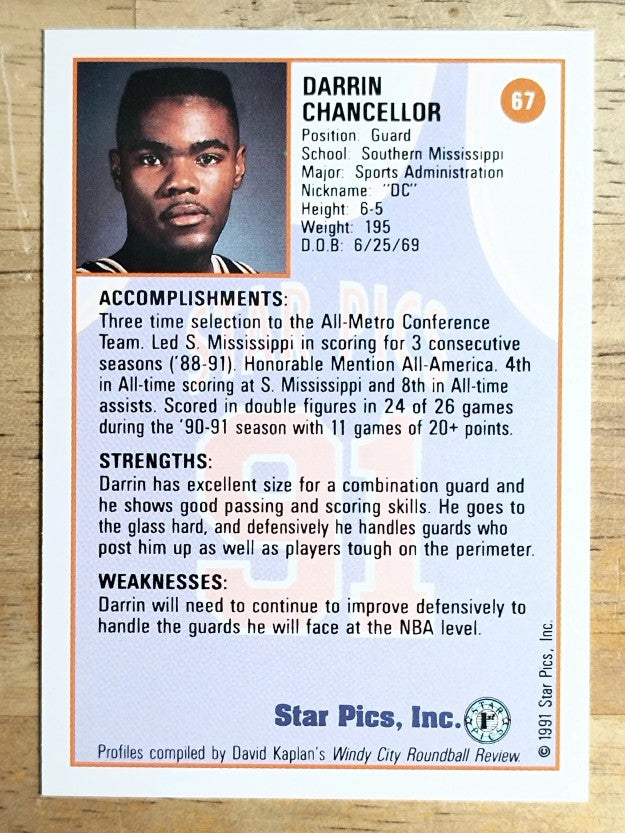 1991 Star Pics #67 Darrin Chancellor