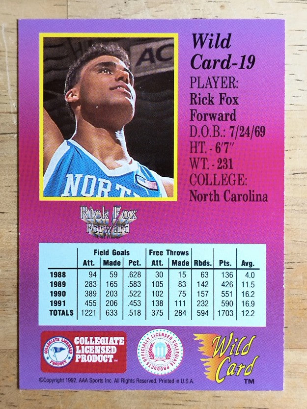 1991-92 Wild Card #19 Rick Fox