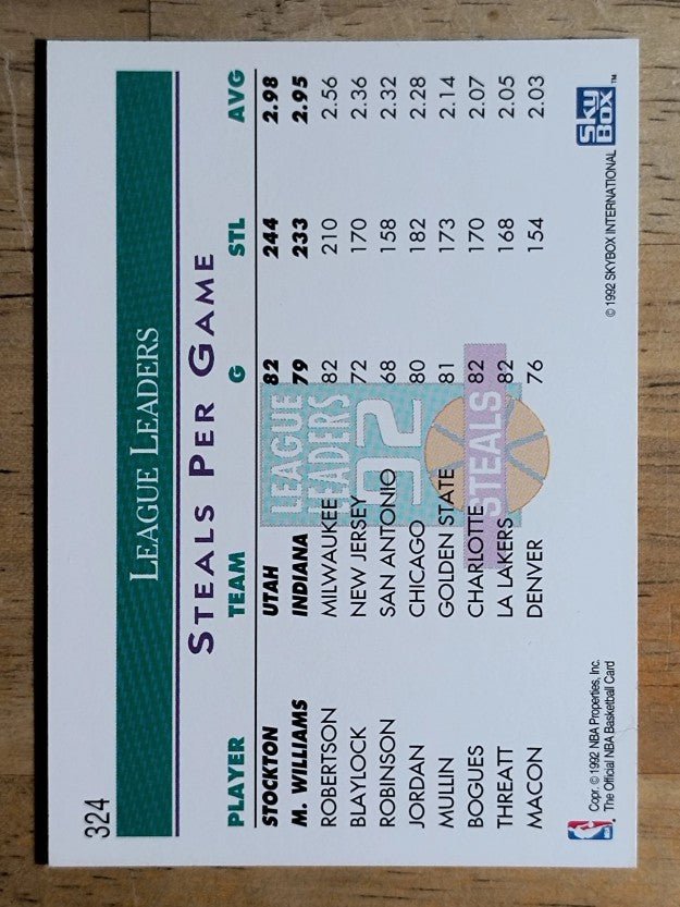 1992-93 Hoops #324 Steals League Leaders/John Stockton/Micheal Williams