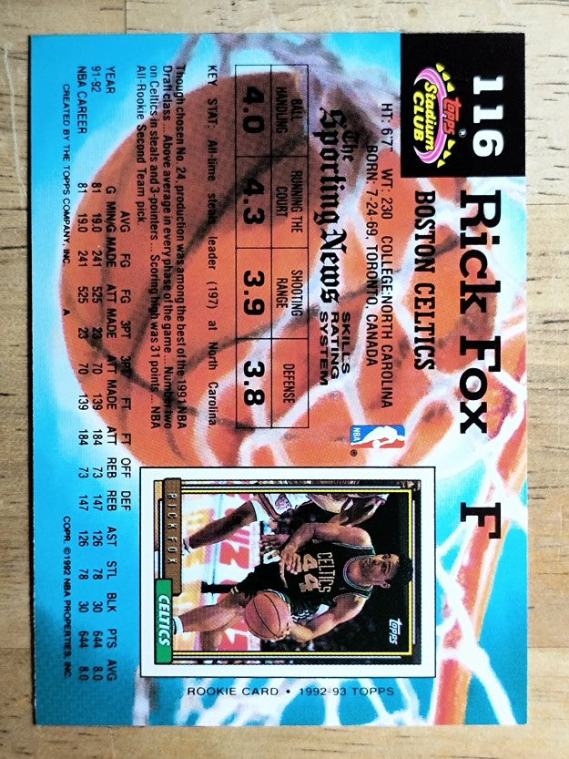 1992-93 Stadium Club #116 Rick Fox