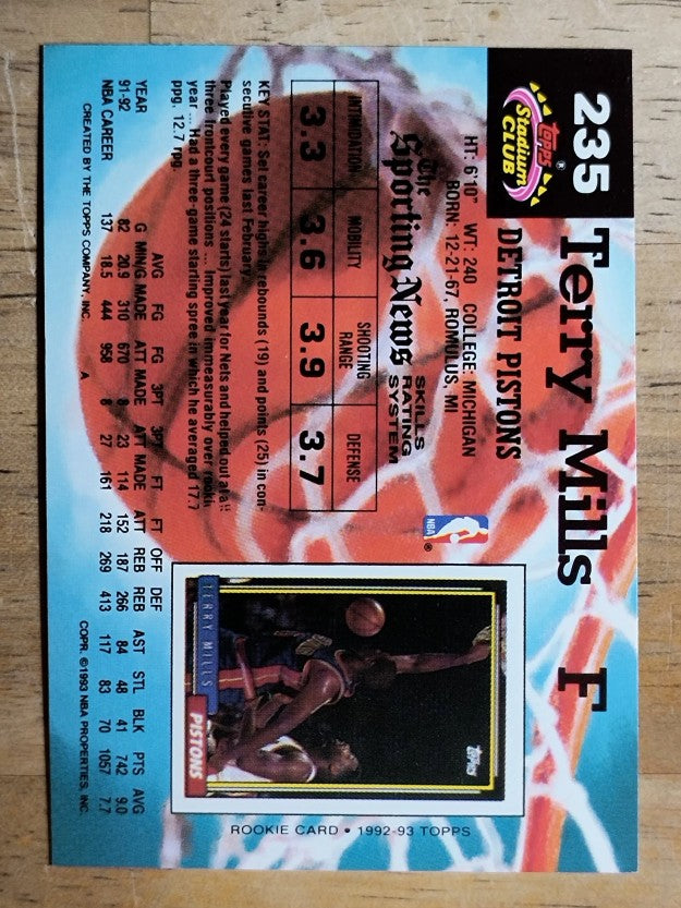 1992-93 Stadium Club #235 Terry Mills