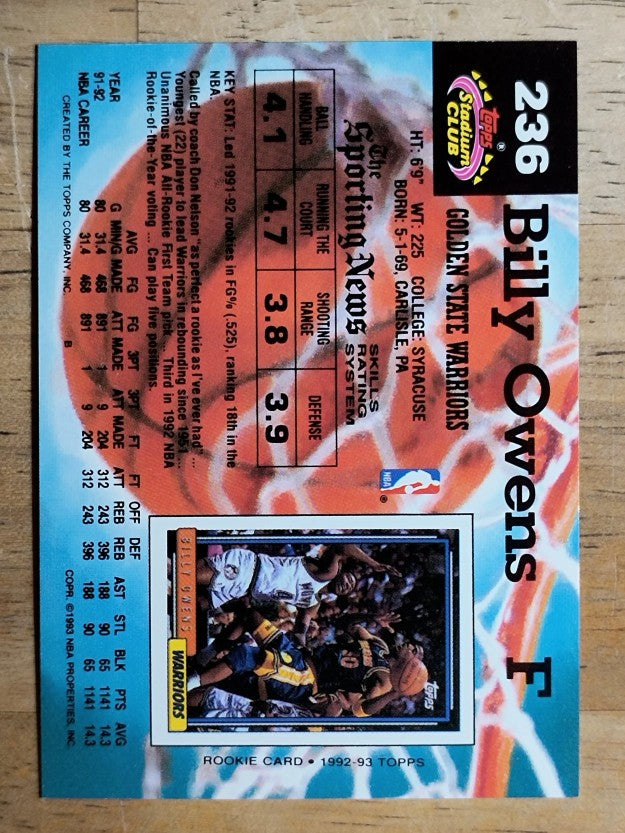 1992-93 Stadium Club #236 Billy Owens