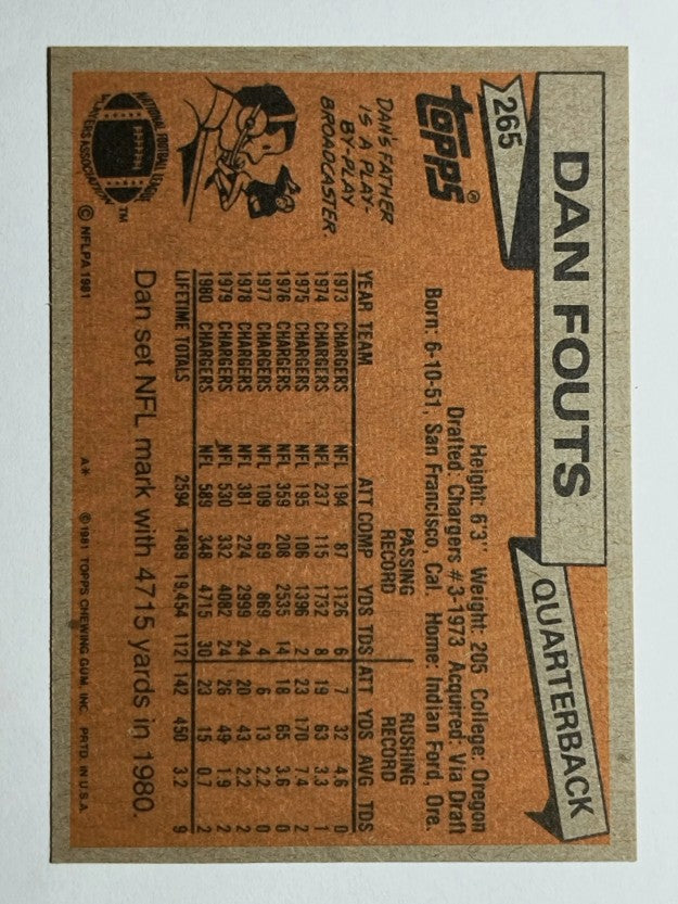 1981 Topps #265 Dan Fouts