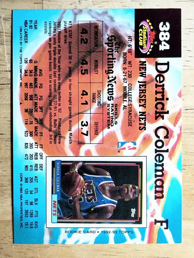1992-93 Stadium Club #384 Derrick Coleman