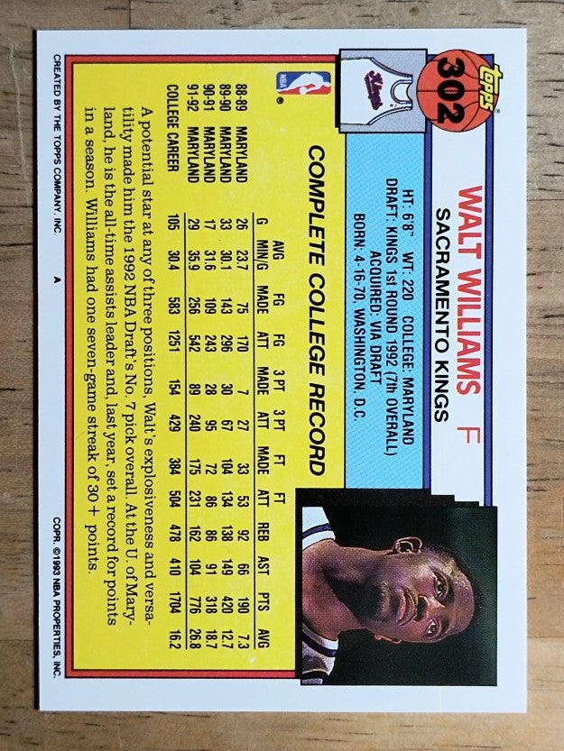 1992-93 Topps #302 Walt Williams RC