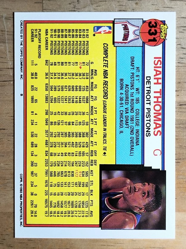 1992-93 Topps #331 Isiah Thomas
