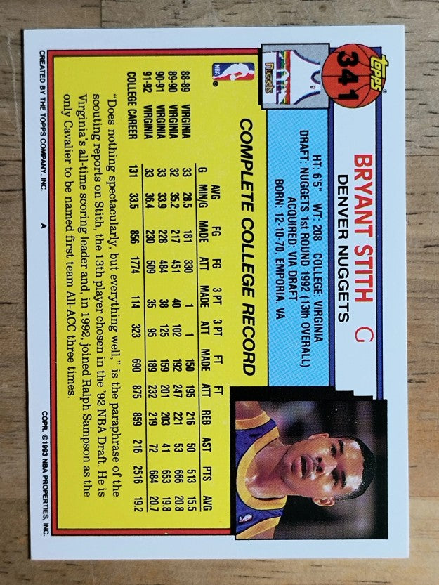 1992-93 Topps #341 Bryant Stith RC