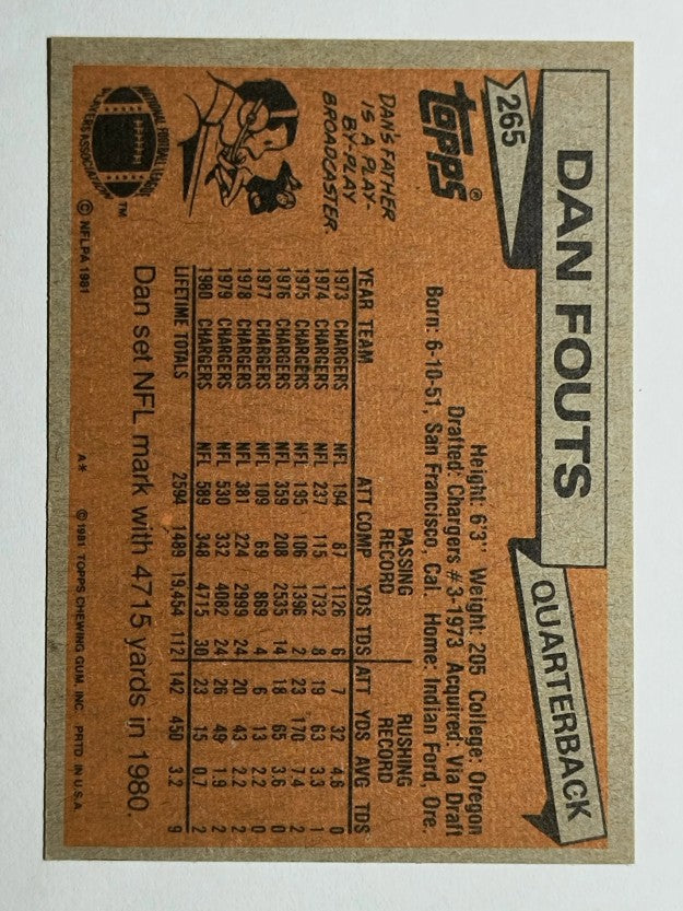 1981 Topps #265 Dan Fouts