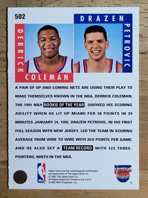 1992-93 Upper Deck #502 Derrick Coleman ST/Drazen Petrovic
