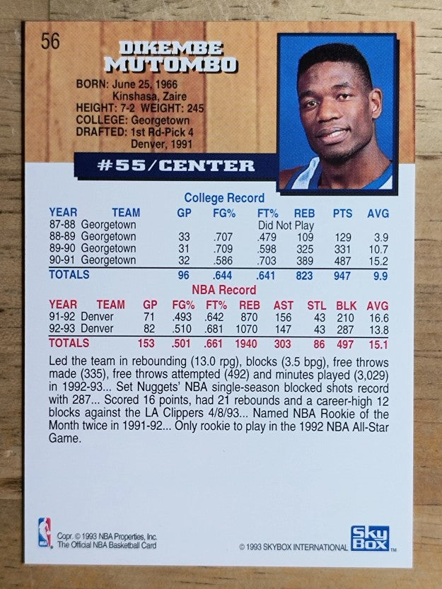 1993-94 Hoops #56 Dikembe Mutombo