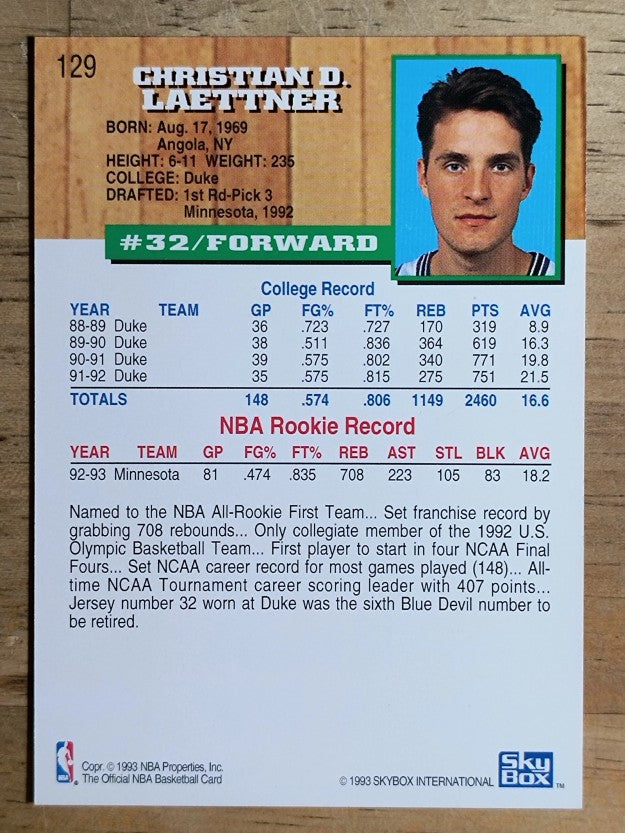 1993-94 Hoops #129 Christian Laettner