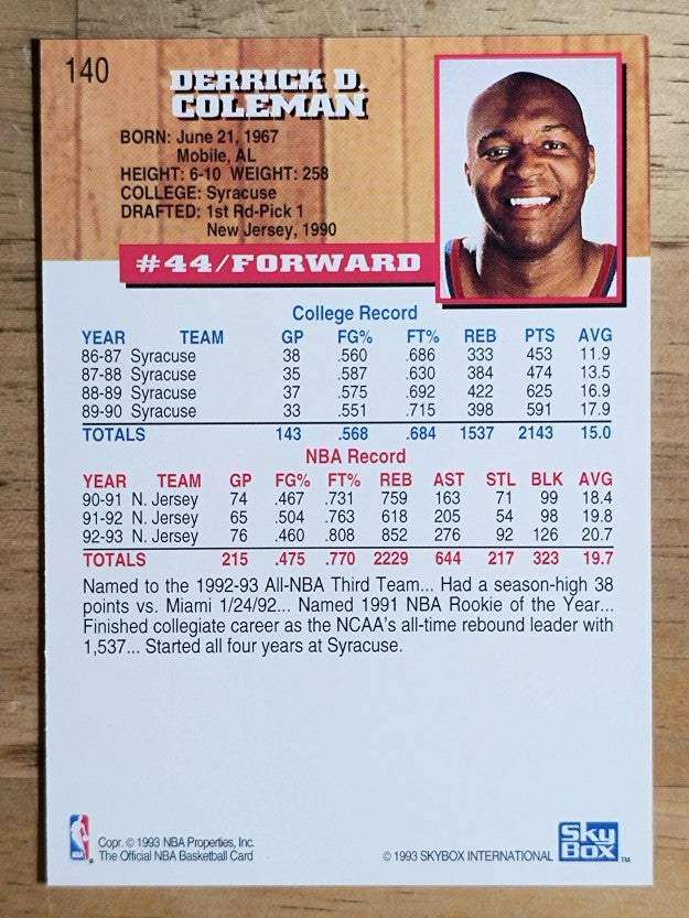1993-94 Hoops #140 Derrick Coleman