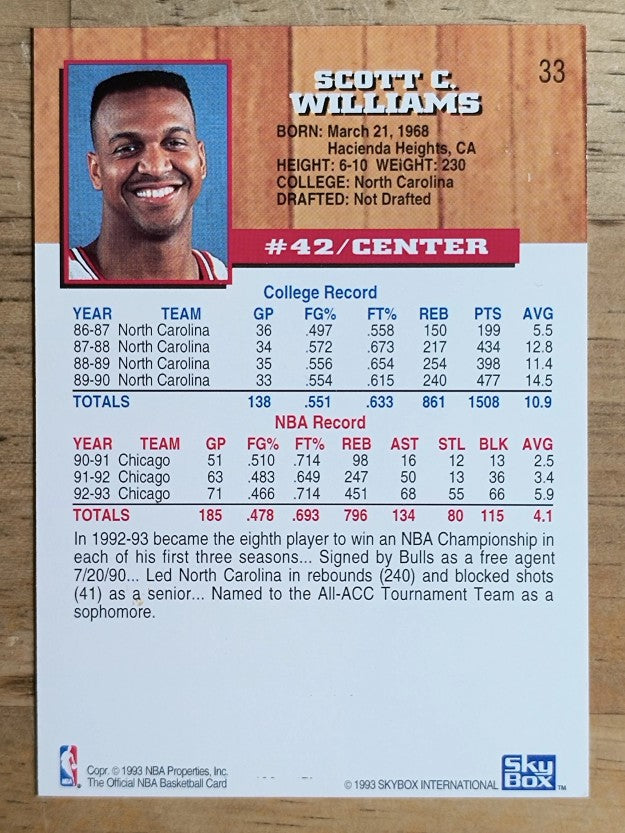 1993-94 Hoops Fifth Anniversary Gold #33 Scott Williams