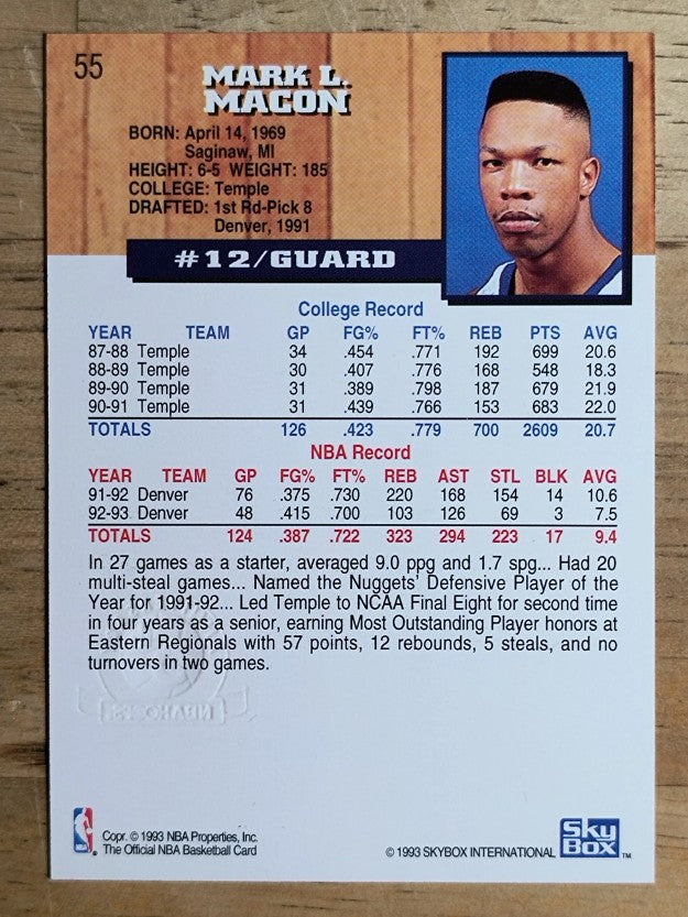 1993-94 Hoops Fifth Anniversary Gold #55 Mark Macon