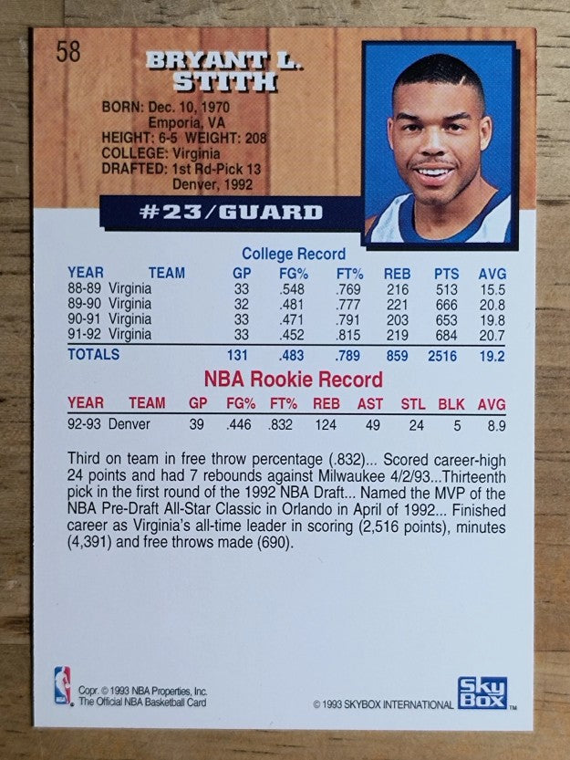 1993-94 Hoops Fifth Anniversary Gold #58 Bryant Stith