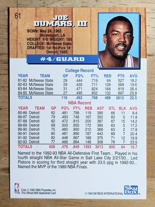 1993-94 Hoops Fifth Anniversary Gold #61 Joe Dumars