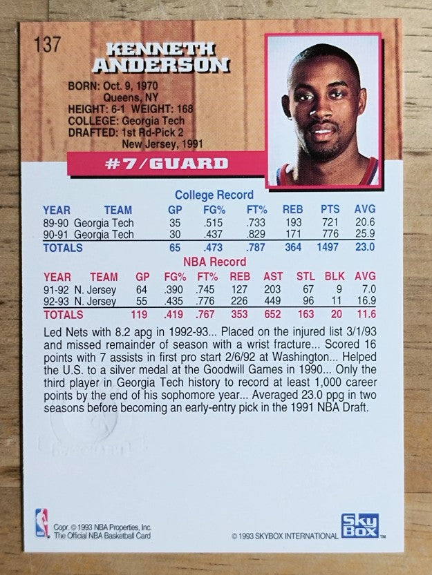 1993-94 Hoops Fifth Anniversary Gold #137 Kenny Anderson