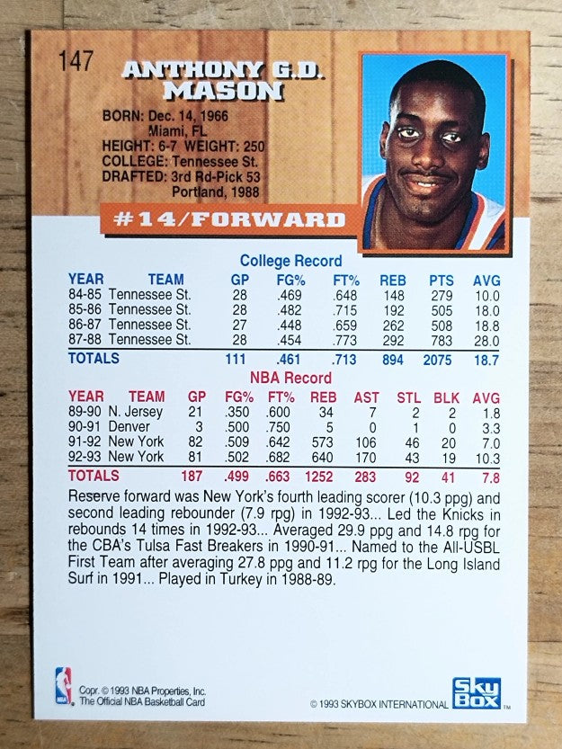1993-94 Hoops Fifth Anniversary Gold #147 Anthony Mason