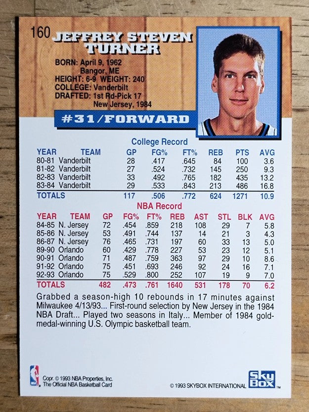 1993-94 Hoops Fifth Anniversary Gold #160 Jeff Turner