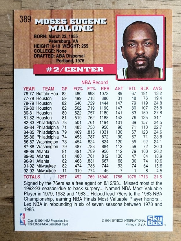 1993-94 Hoops Fifth Anniversary Gold #389 Moses Malone