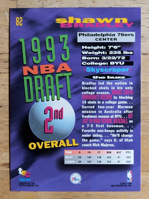 1993-94 Stadium Club #82 Shawn Bradley RC