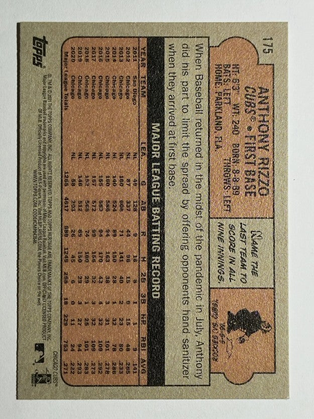 2021 Topps Heritage #175 Anthony Rizzo