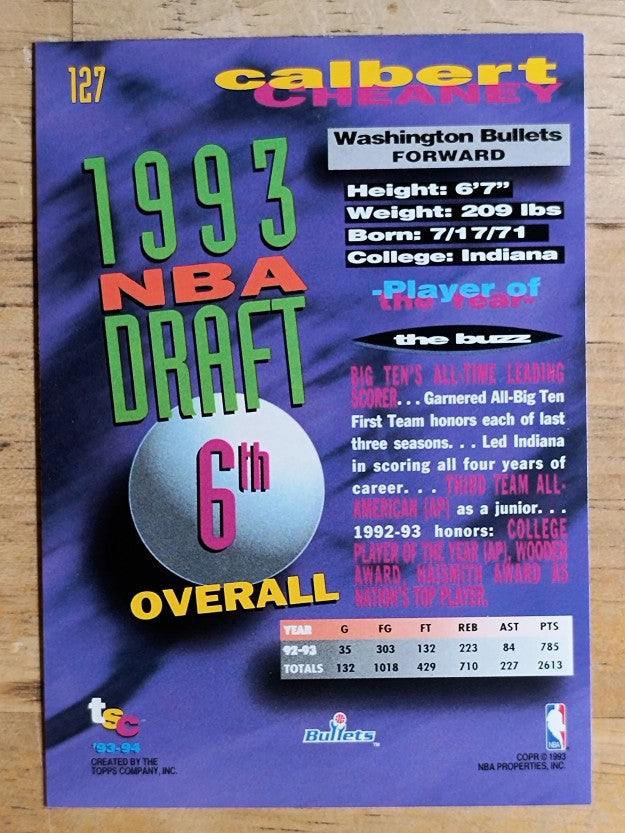 1993-94 Stadium Club #127 Calbert Cheaney RC