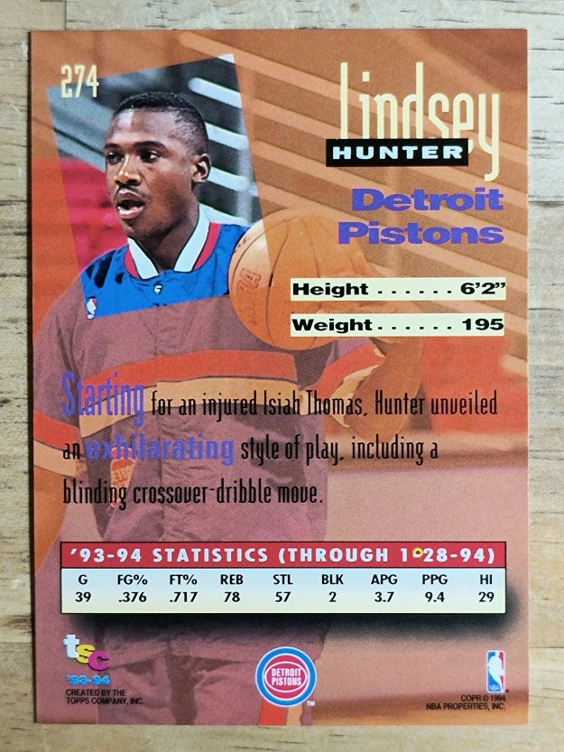 1993-94 Stadium Club #274 Lindsey Hunter NW